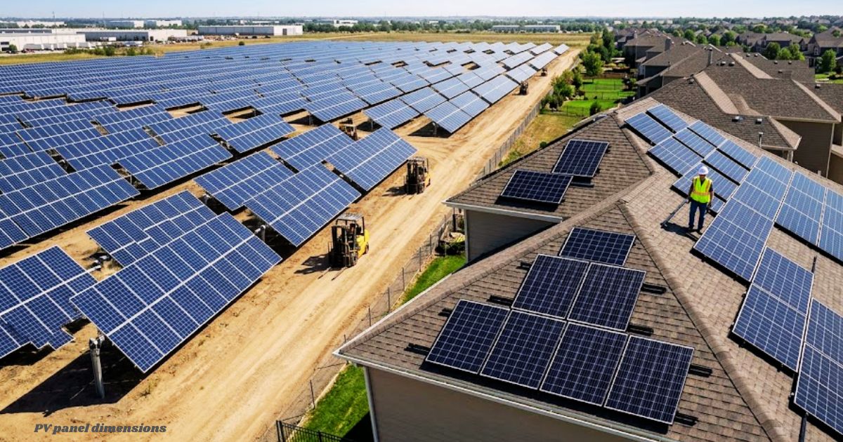 Photovoltaic panel dimensions for solar panels used in residential homes and solar farms."