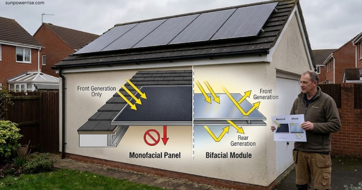 Comparison of bifacial solar panels and monofacial solar panels on a rooftop solar installation.