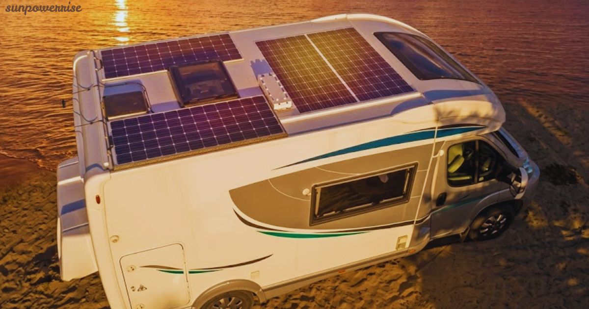 Caravan solar panels installed on the roof of a parked caravan.