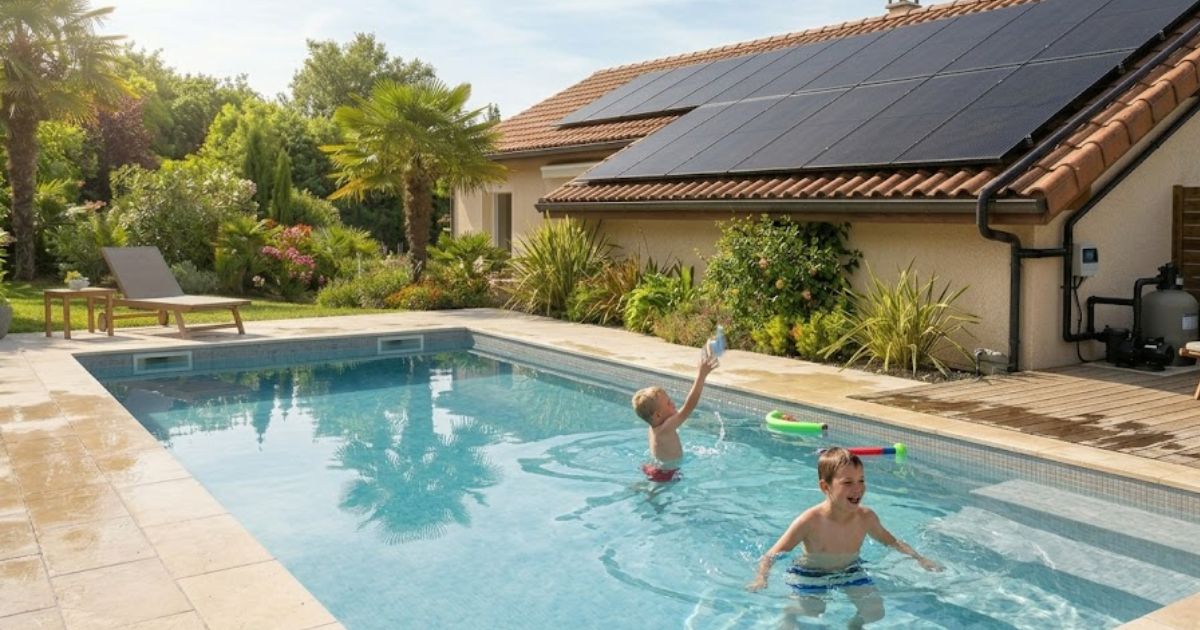 Sustainable home with solar panel and pool heater