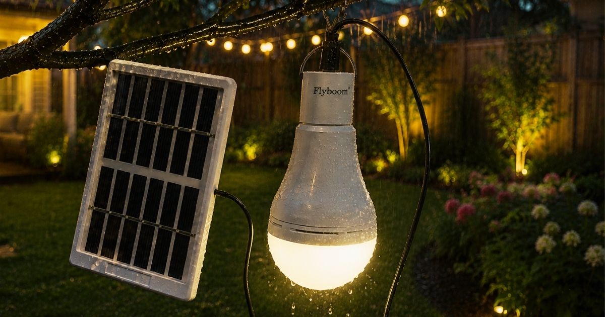 Outdoor hanging solar powered light bulb 