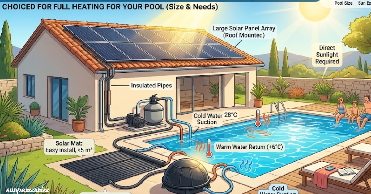 Solar heater for a pool connected to an outdoor in-ground swimming pool