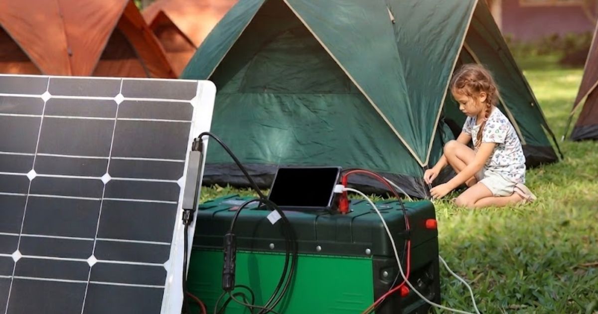 Waterproof solar powered power bank for camping and travel