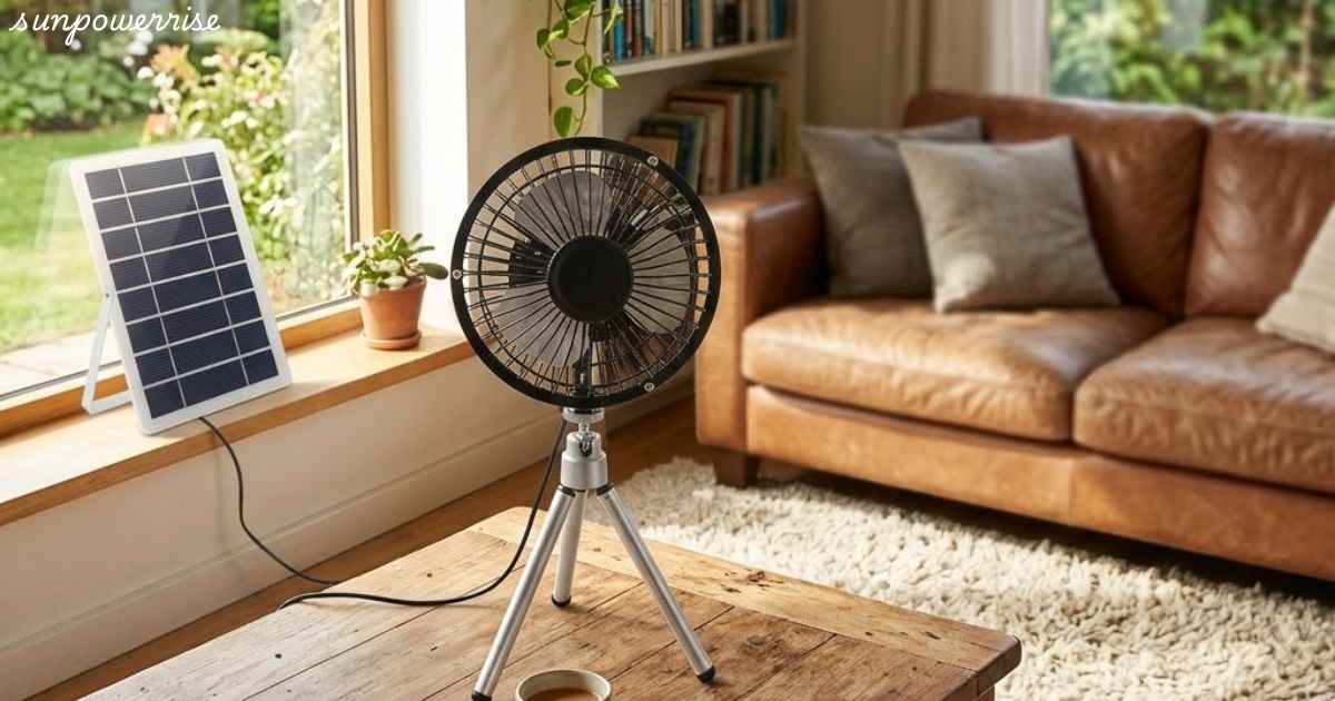 Solar powered fan operating in bright sunlight