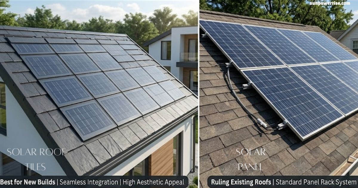 Solar roof tiles vs solar panels comparison showing design and installation differences