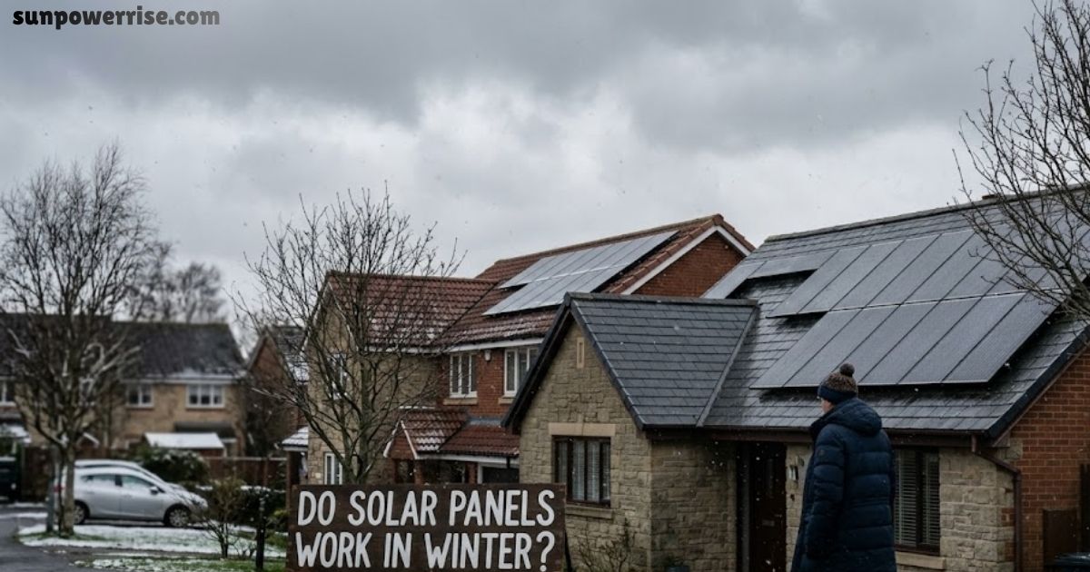 Do solar panels work in winter on suburban homes with rooftop solar panels producing electricity during a cold, cloudy winter day.