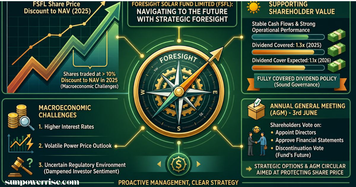 Foresight Solar share price dashboard showing market volatility, dividend income, and strategic outlook.