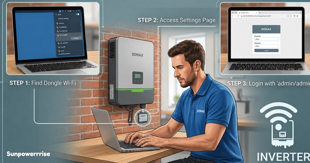 User connecting a solar inverter to Wi-Fi for remote monitoring and system management.