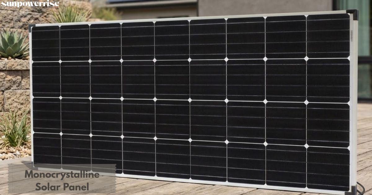 Close-up of a monocrystalline solar panel with black solar cells
