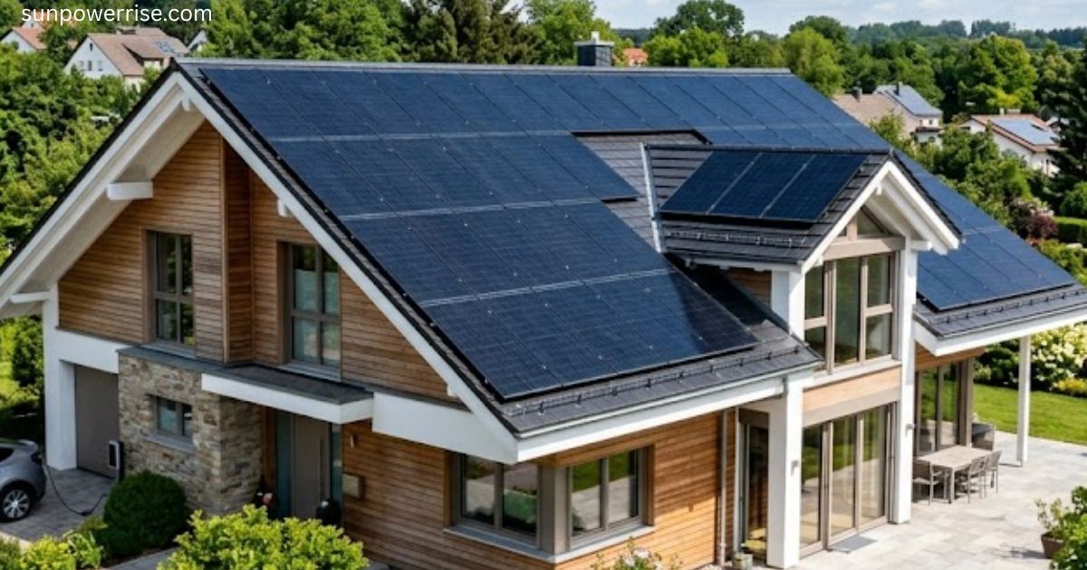 Modern home featuring a high-efficiency solar cell roof designed to reduce household electricity costs.