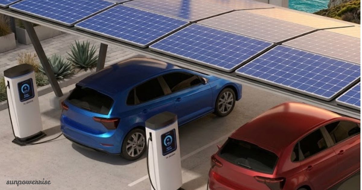 solar EV charger charging an electric vehicle using renewable energy