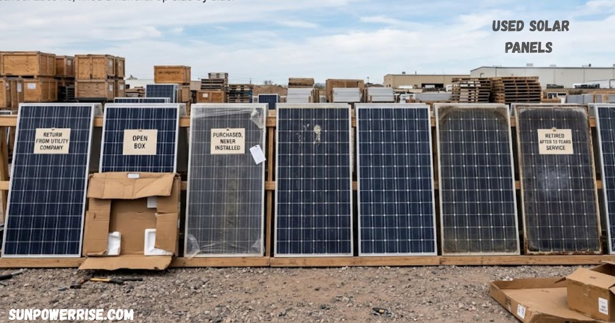 Collection of used solar panels available for affordable residential and commercial solar projects.