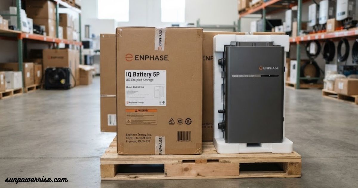 Enphase battery 5P energy storage system on a warehouse pallet
