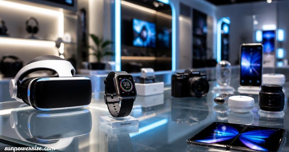 Gadgetfreeks.com showcasing the latest gadgets including VR headset, smartwatch, camera, and foldable smartphone