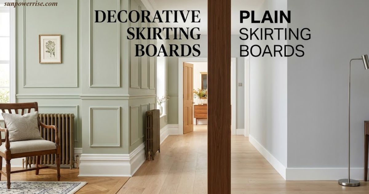 Decorative and plain skirting board designs in a hallway