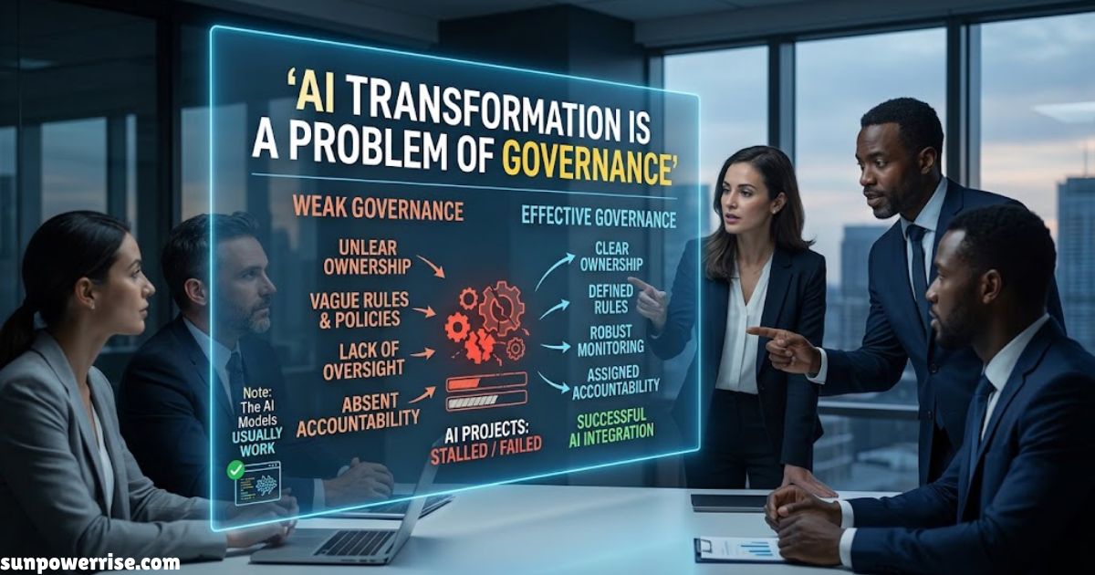 Business meeting discussing AI transformation is a problem of governance
