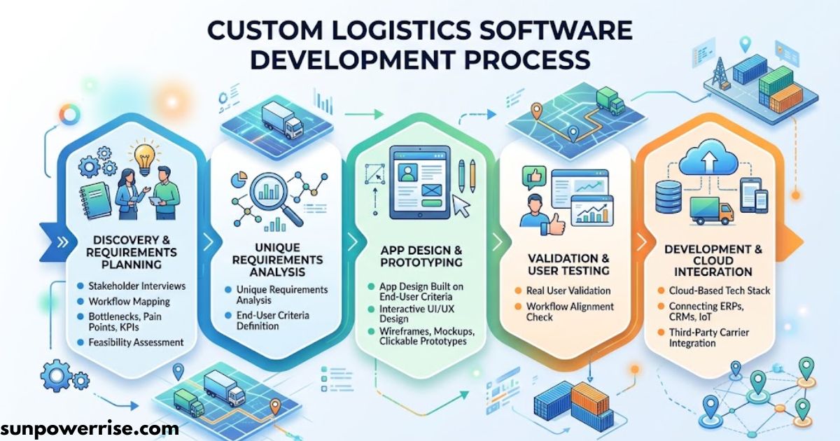 Custom logistics software development workflow from planning to cloud integration