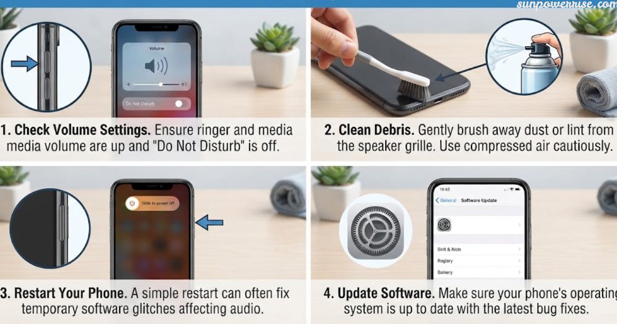 How to fix phone speaker with cleaning, volume checks, restarting, and software troubleshooting.
