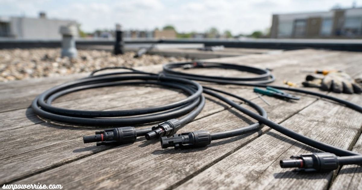 Solar cable connecting solar panels for efficient electricity transfer.