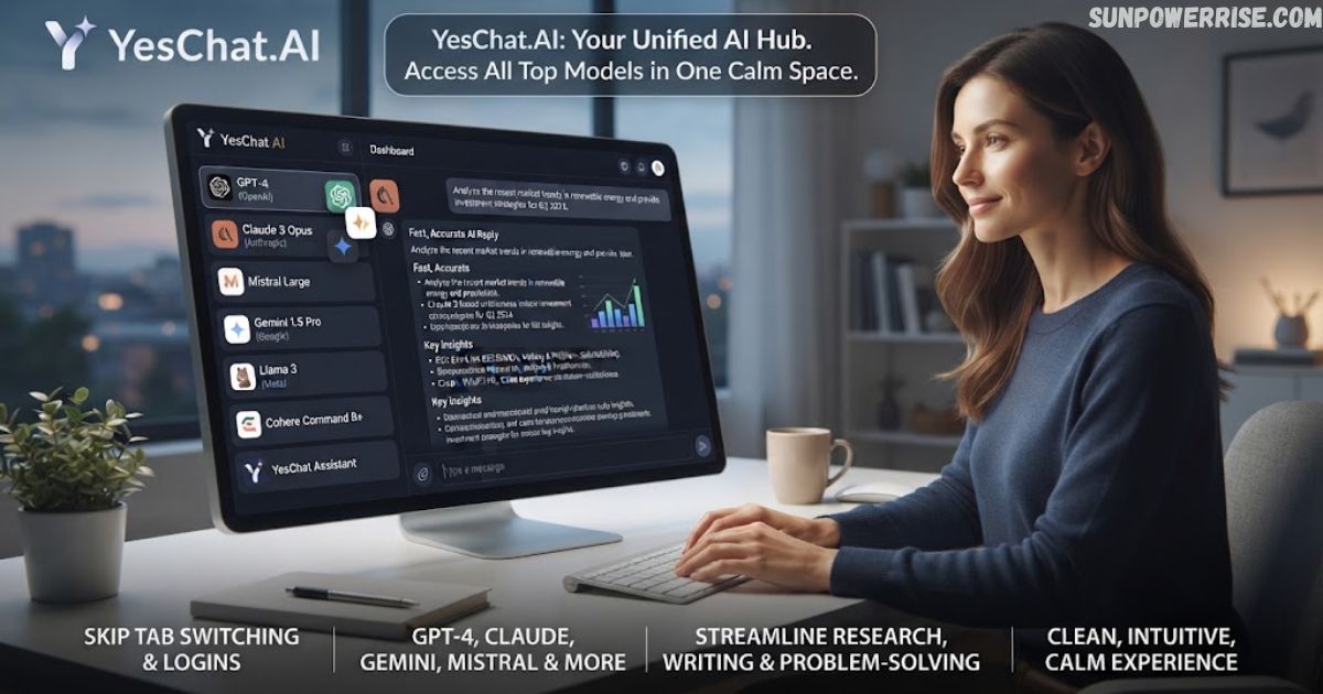 YesChat AI unified platform displaying multiple AI models on a desktop screen.