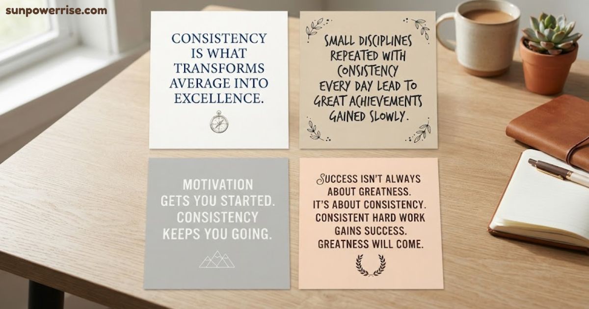 Consistency quotes sign on a scenic mountain trail highlighting the importance of daily effort, patience, and trusting the process.