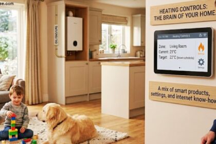 Smart heating controls system with digital thermostat in a modern home.