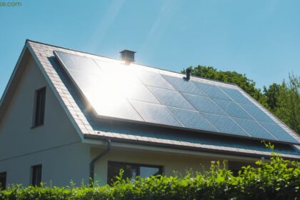 Housing solar system installed on a residential rooftop, featuring multiple solar panels generating clean renewable energy for a modern home.