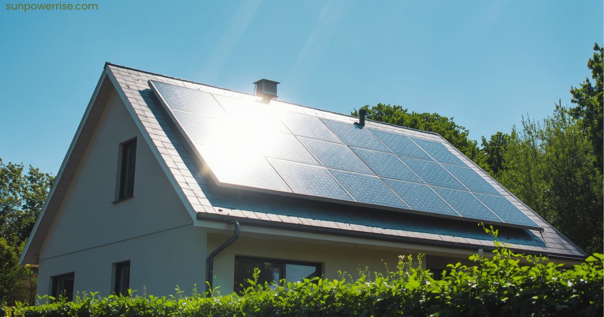 Housing solar system installed on a residential rooftop, featuring multiple solar panels generating clean renewable energy for a modern home.