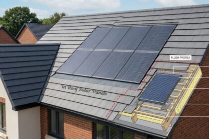 Integrated in roof solar panels installed on a pitched roof