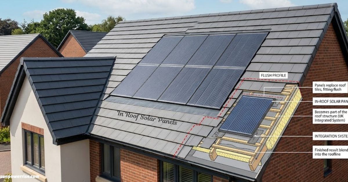 Integrated in roof solar panels installed on a pitched roof