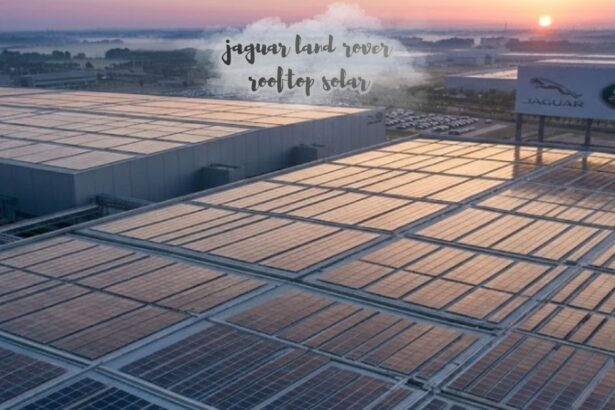 Jaguar Land Rover rooftop solar panels installed across manufacturing facility buildings
