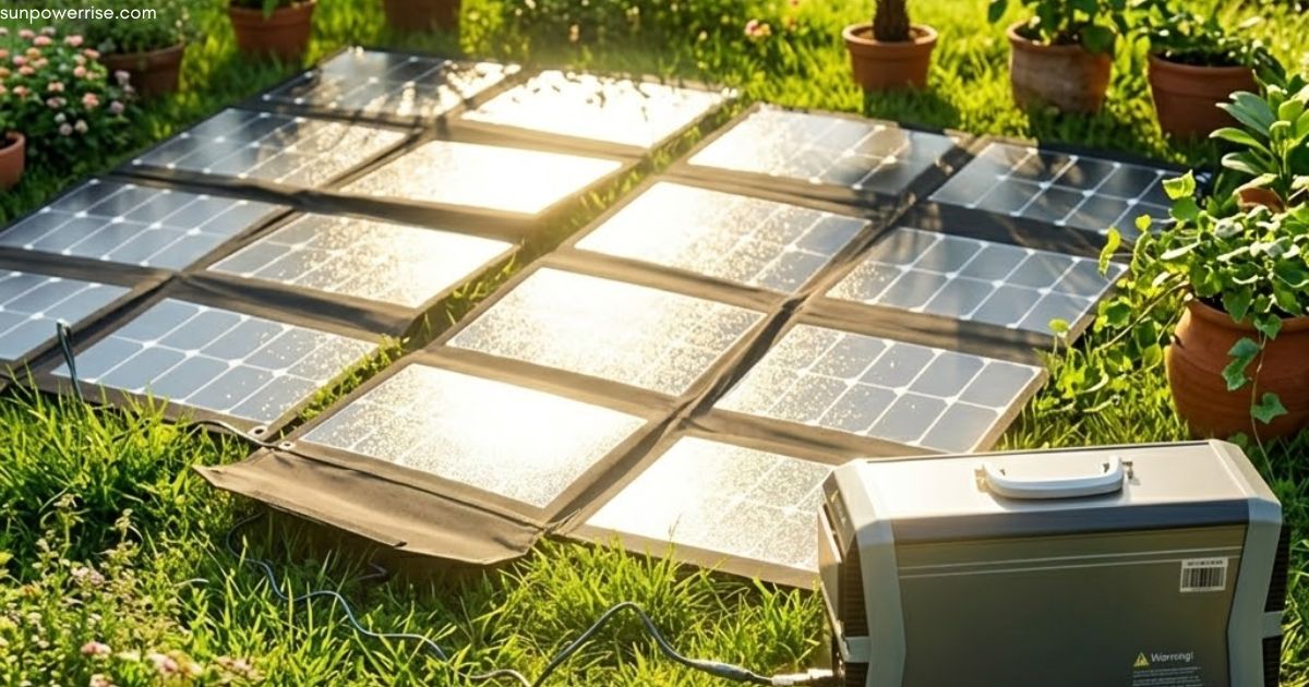 Portable solar panels charging outdoors in sunlight