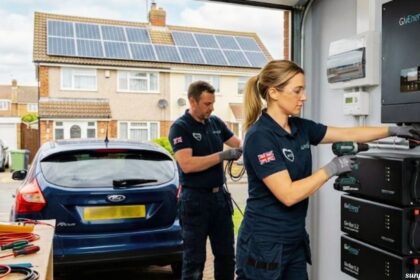 pv panel battery installed by technicians n garage.