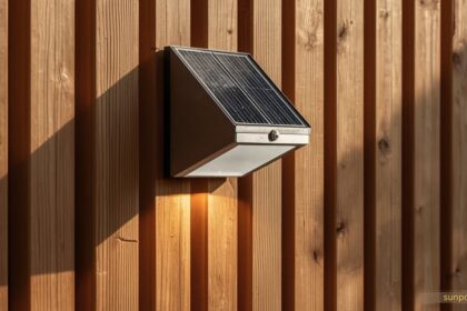 Outdoor solar lamp wall light providing automatic dusk-to-dawn lighting