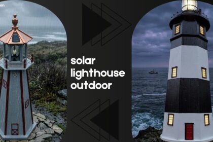 Solar lighthouse outdoor LED garden decor featuring two lighthouse-style solar lamps in different designs