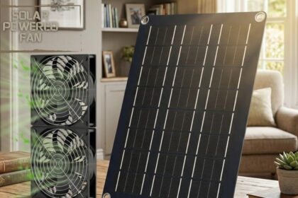 Solar powered fan with portable solar charging panel