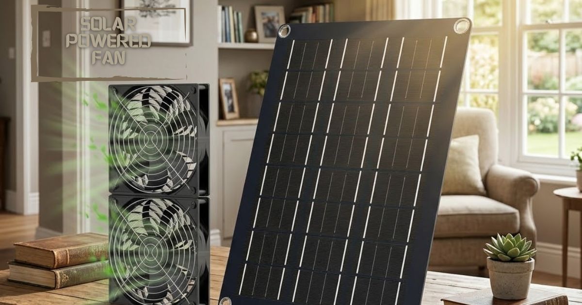 Solar powered fan with portable solar charging panel