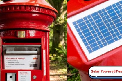 Close-up of solar powered postboxes used by Royal Mail in the UK