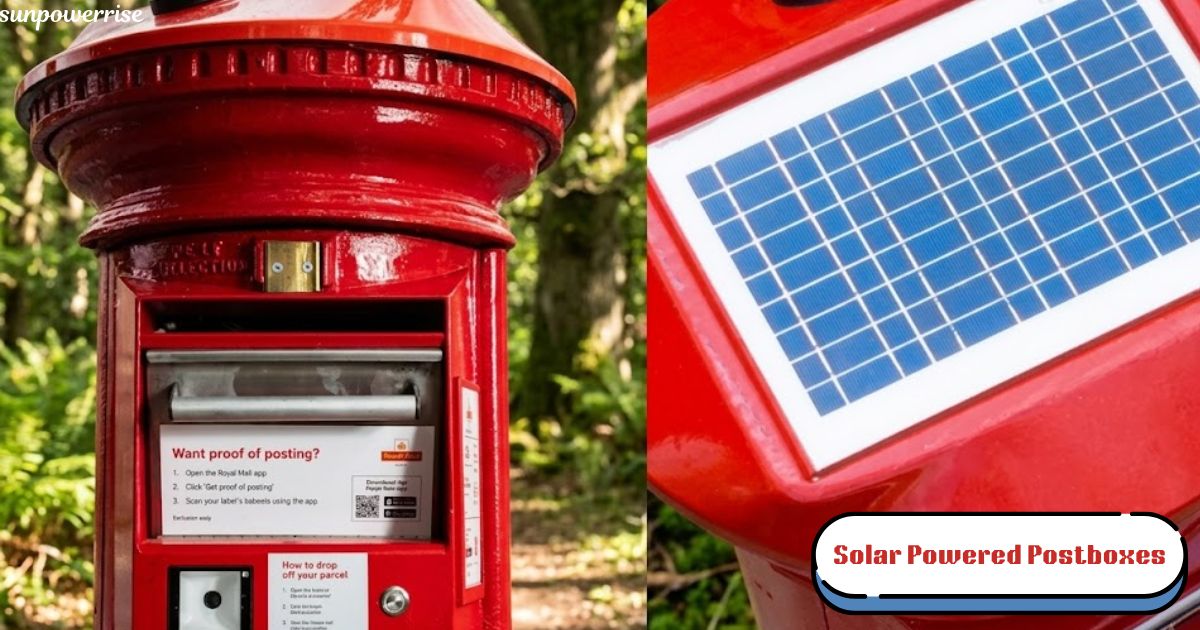 Close-up of solar powered postboxes used by Royal Mail in the UK