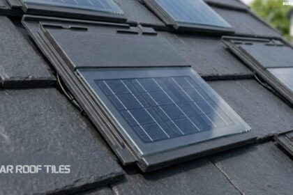 Solar roof tiles installed on a new build home for renewable energy production