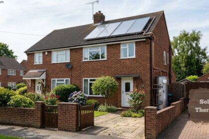Solar thermal panels installed on a rooftop for water heating.