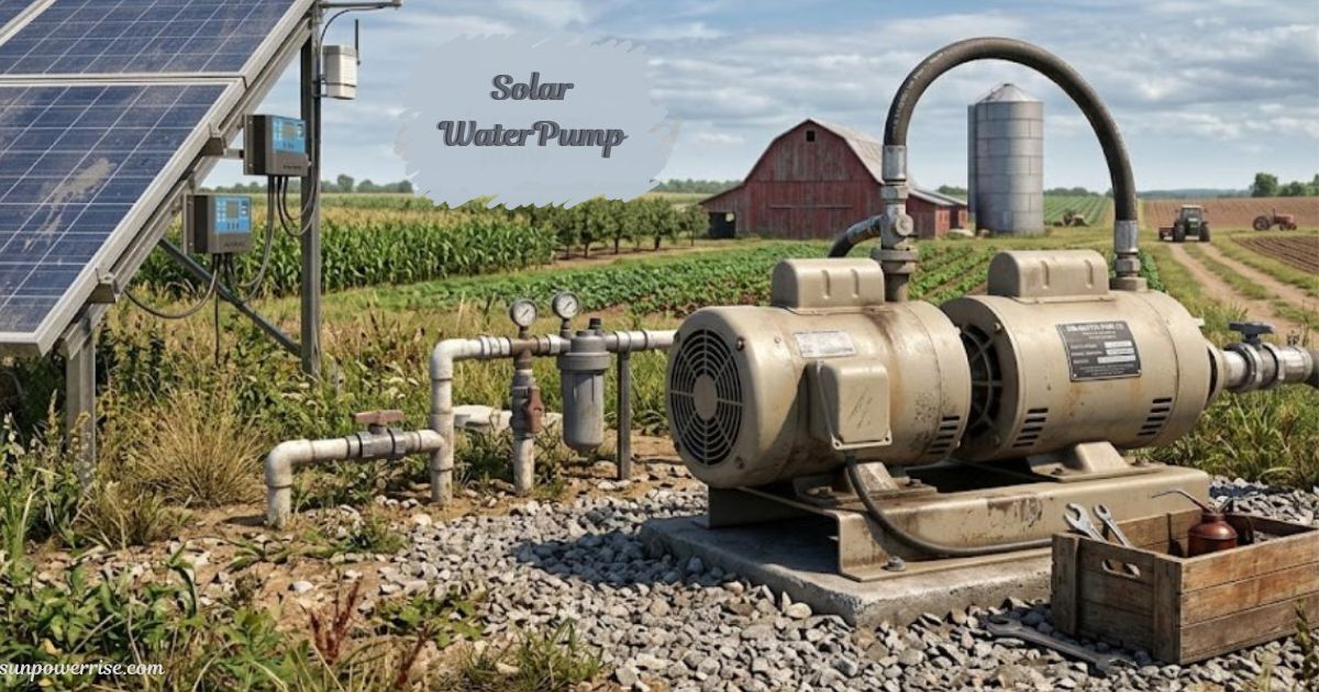 Solar water pump connected to solar panels for efficient farm water management