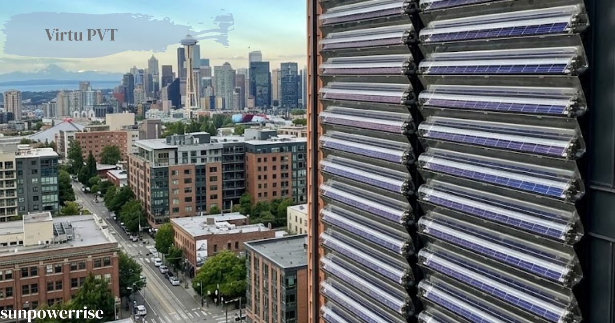 Virtu Pvt photovoltaic thermal (PVT) solar technology on a high-rise building facade