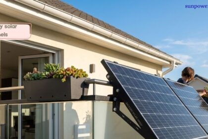 Modern balcony solar panels securely attached to a balcony railing in a sunny residential setting
