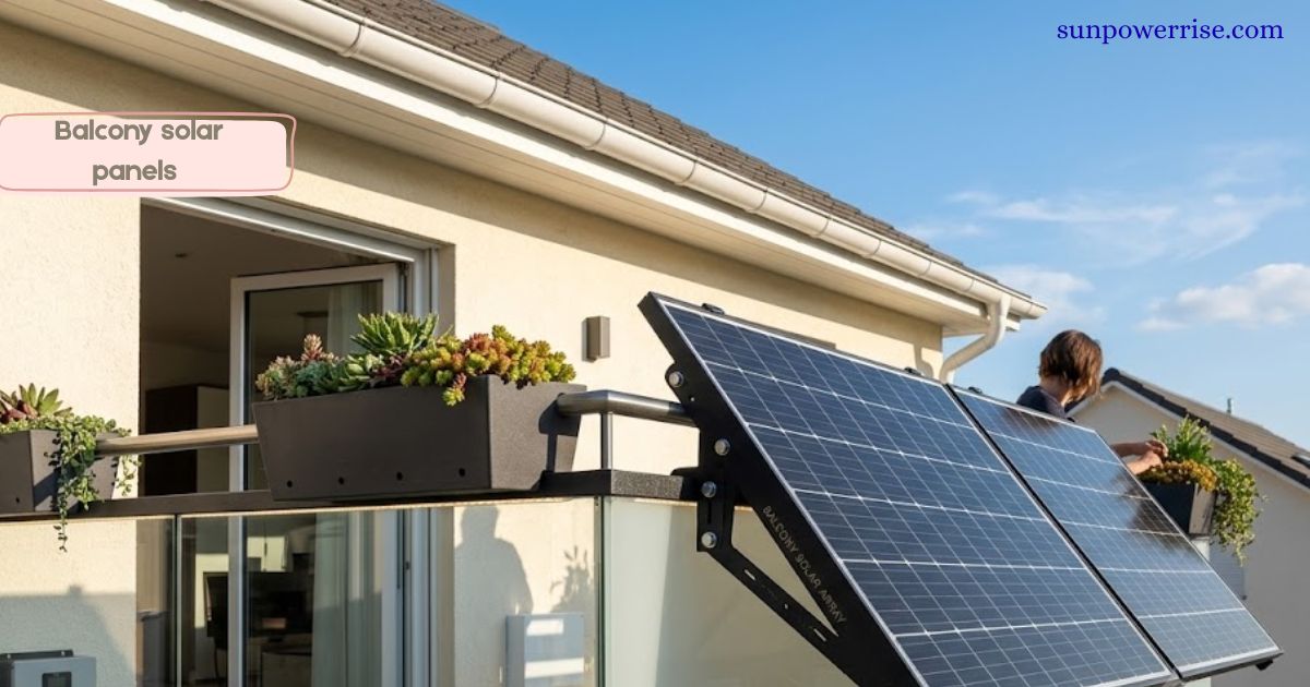 Modern balcony solar panels securely attached to a balcony railing in a sunny residential setting