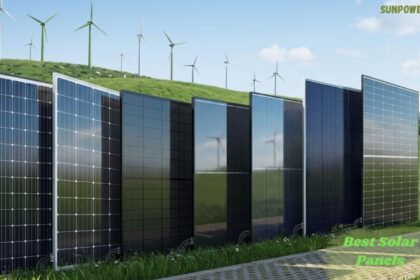 Collection of the best solar panels with advanced photovoltaic technology and wind turbines.