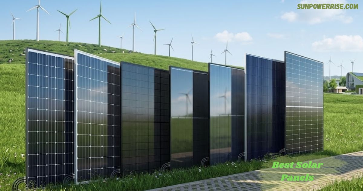 Collection of the best solar panels with advanced photovoltaic technology and wind turbines.