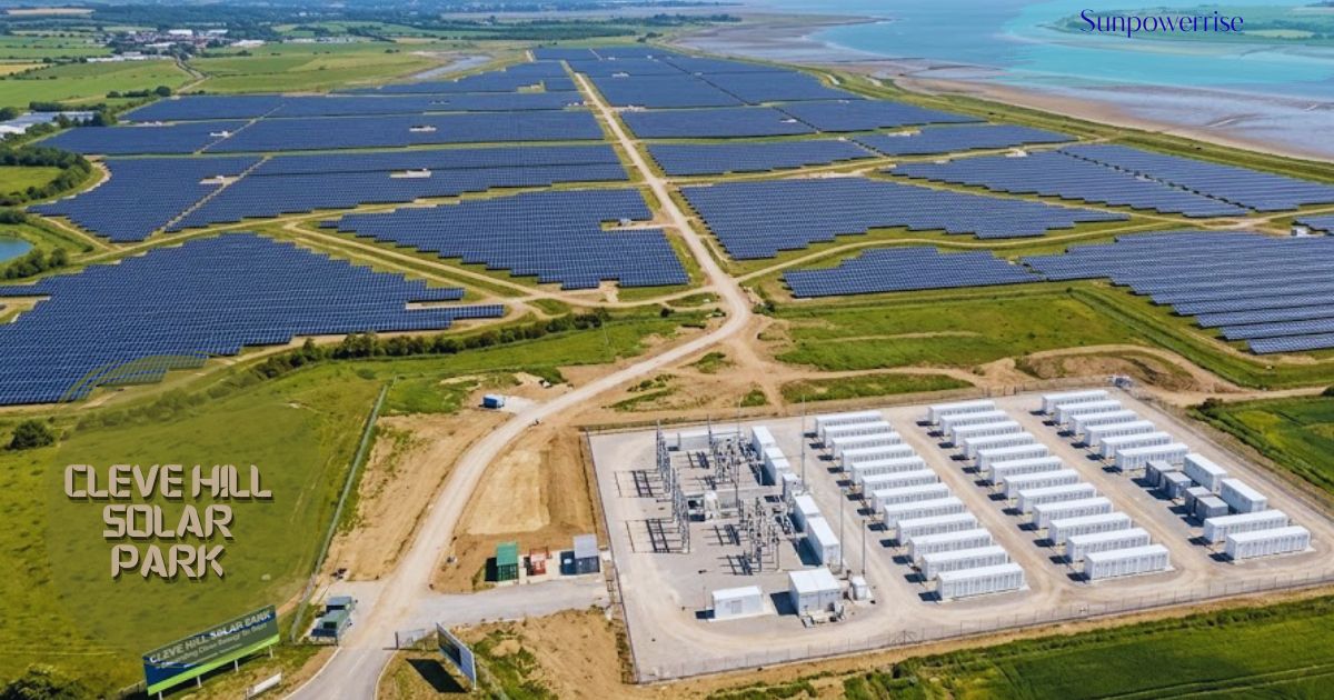 Aerial view of Cleve Hill Solar Park showcasing large-scale solar panel installation.