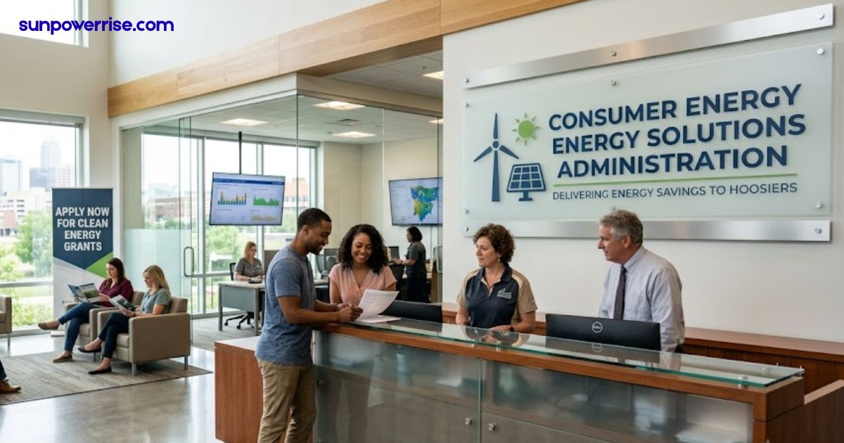 Consumer Energy Solutions Administration office reception where staff assist customers with clean energy grants and energy efficiency program applications.