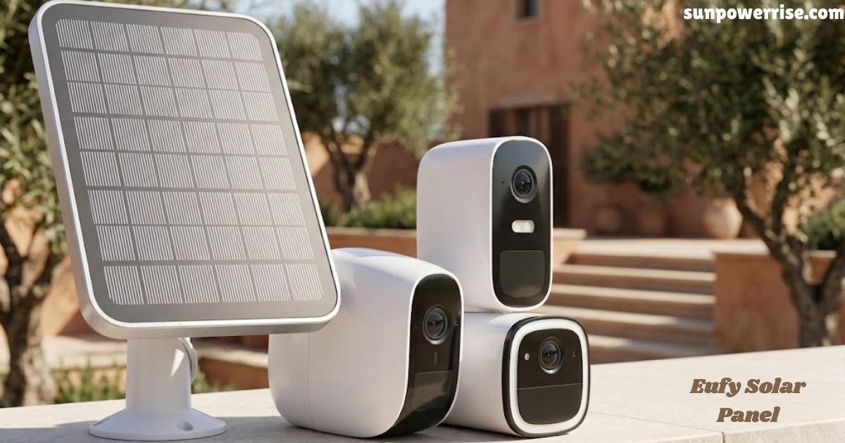 Eufy solar panel paired with Eufy outdoor cameras for reliable solar-powered home security.